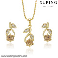 63836 fashion leaf 14k gold color pink CZ charm design jewelry set